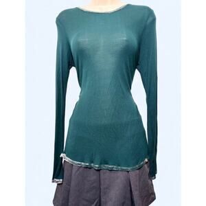 Zadig & Voltaire Willy Foil Top in Peacock Size S M Long Sleeve Green Thermal